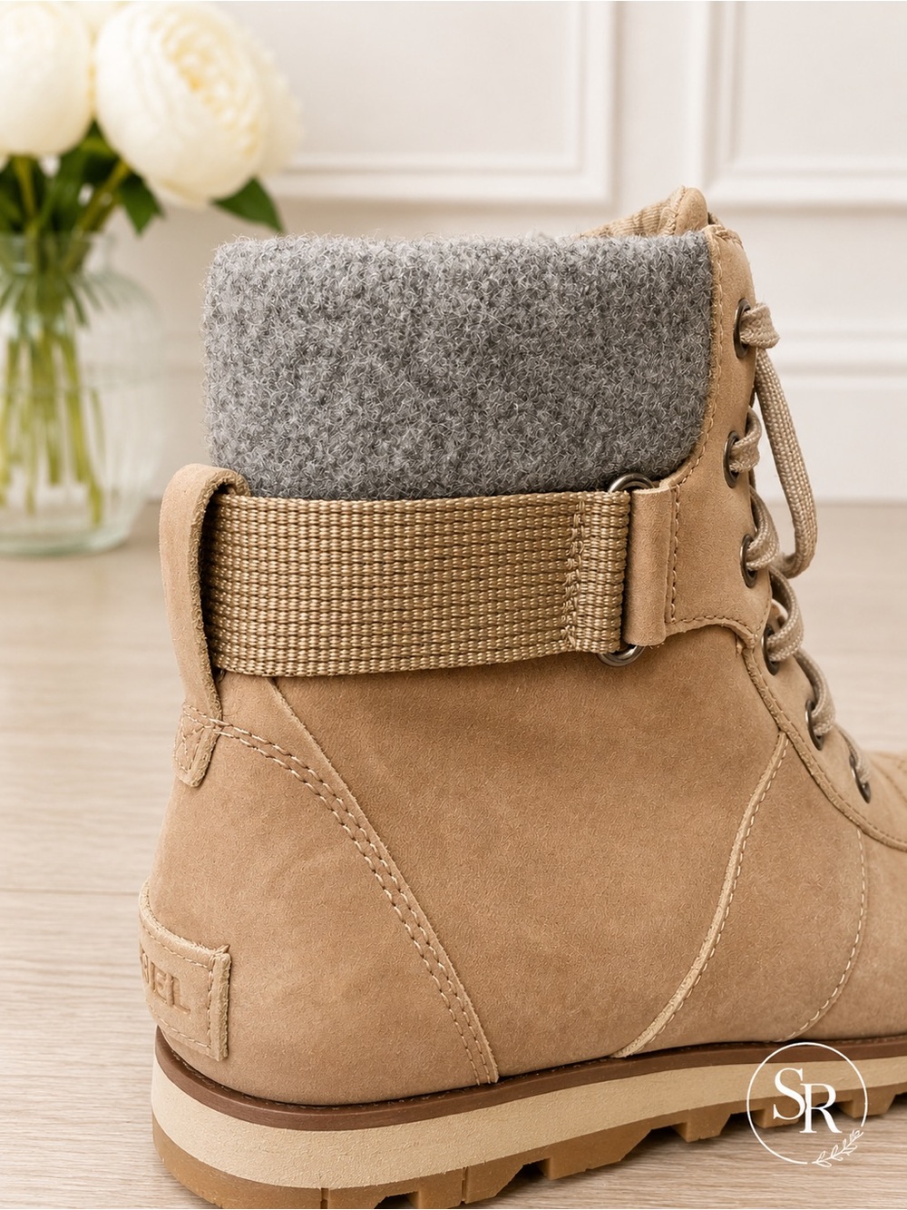 Sorel Harlow Conquest Waterproof Wedge Ankle Boots Sandy Tan Gray Sz 9 NWOB - Picture 6 of 9